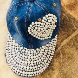 ❤️💋 pre-own Jeans Hat Surround with Beaut Pearl/Diamond for Women